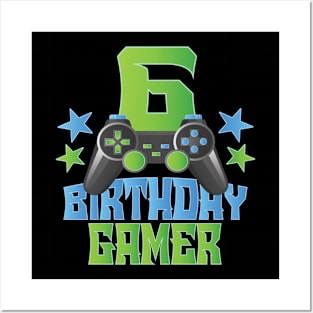 6th Birthday Gamer Boy 6 Years Old Video Game Lover Party graphic Posters and Art